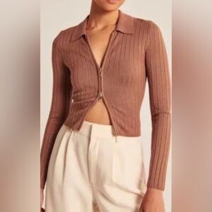 Abercrombie Ribbed Red Brown Zip-Up Top XS